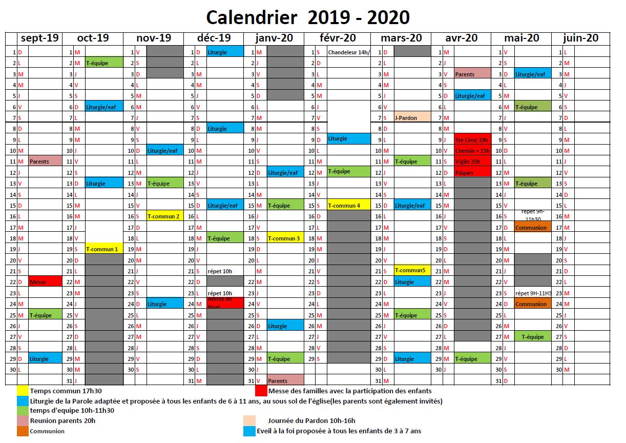 calendrier 2019 2020
